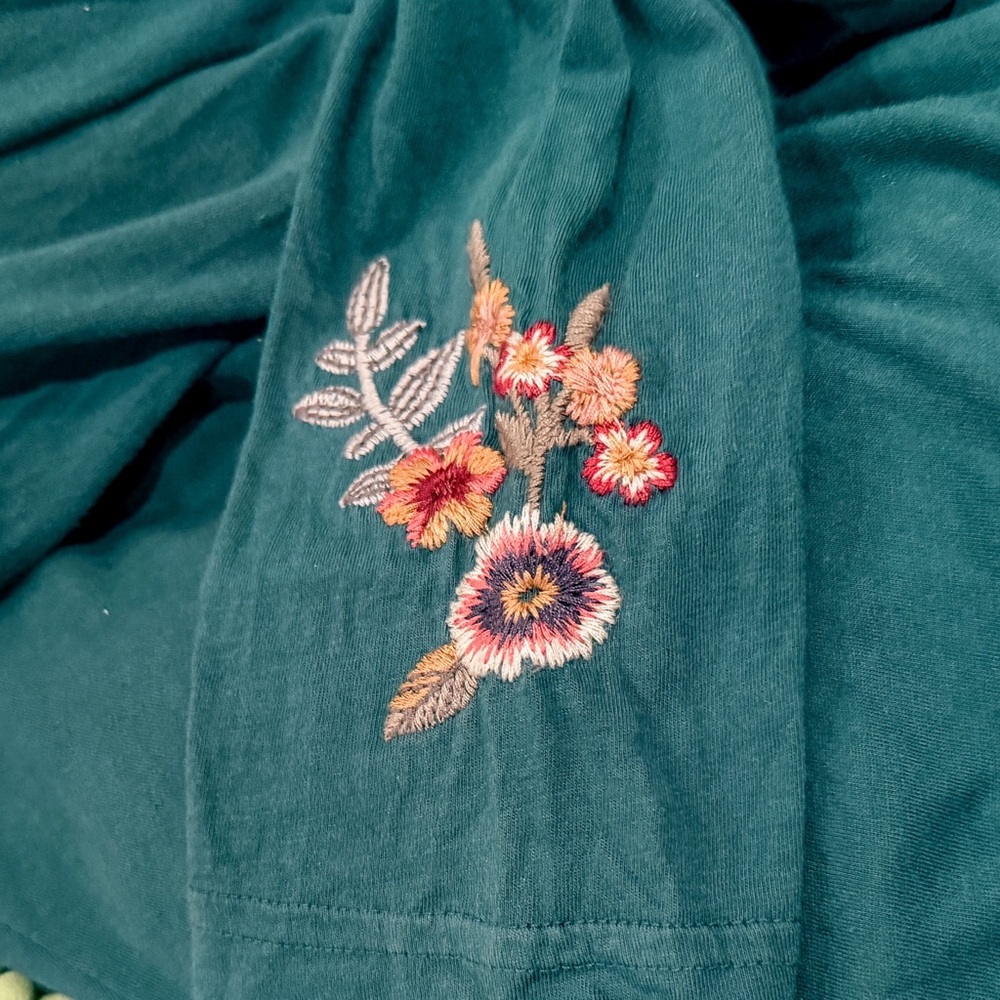 Johnny Was Los Angeles Teal Floral Embroidered Cotton Long-sleeve Top Size M - Picture 4 of 5